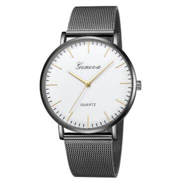 Unisex black belt and white face gold nail bracelet watch