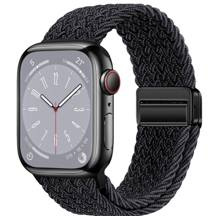 Unisex black graphite black buckle woven loop watch band