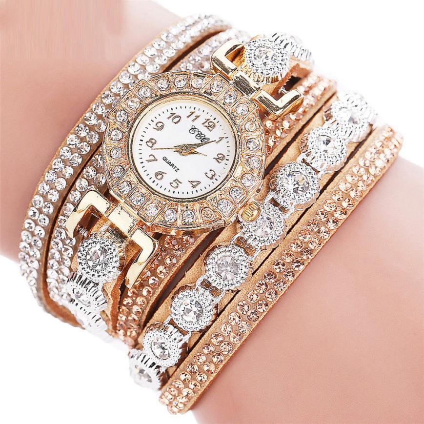 Women's beige rhinestone watch