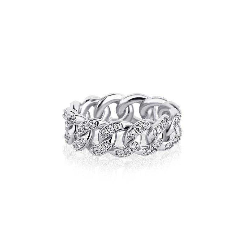 Unisex silver cuban chain zircon ring