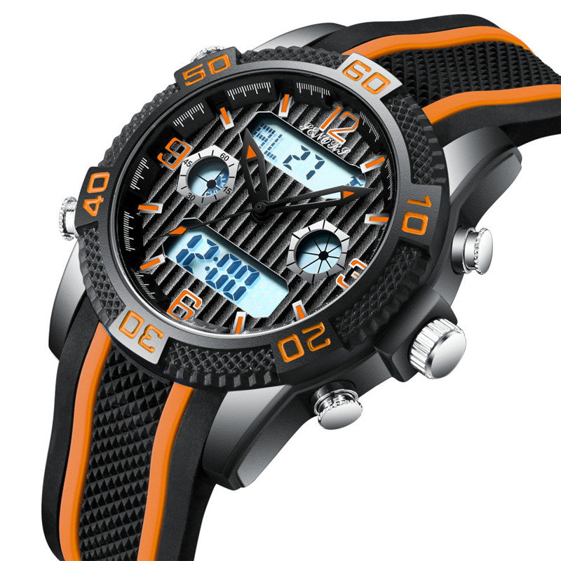 Men's orange dual display watch