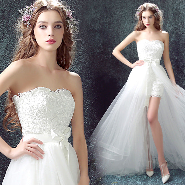 Women's white detachable skirt wedding dress