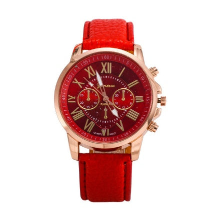 Retro colorful faux leather strap watch - view 13