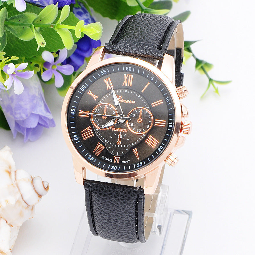 Retro colorful faux leather strap watch - view 1
