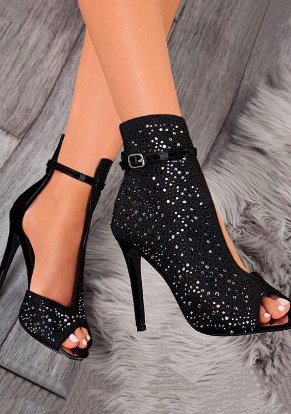 Women's rhinestone peep heels