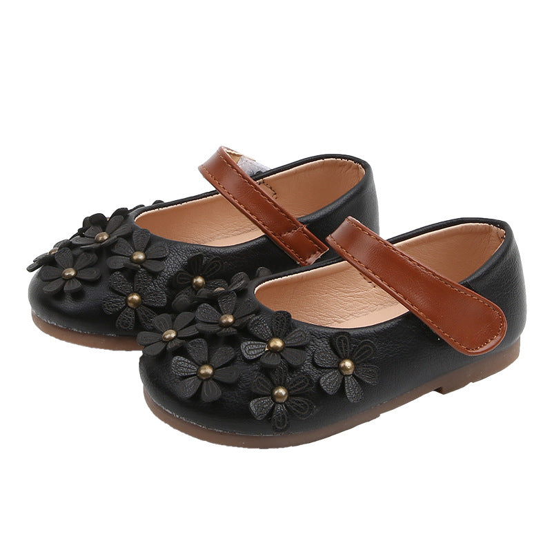 Girls black leather flats