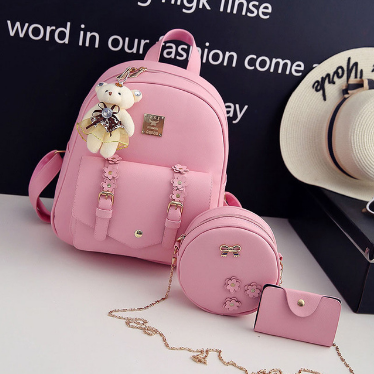 Girls pink 3pcs leather backpack set