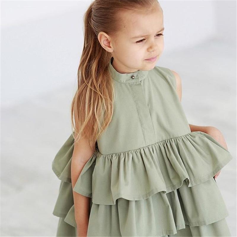 Girls light green solid sleeveless dress