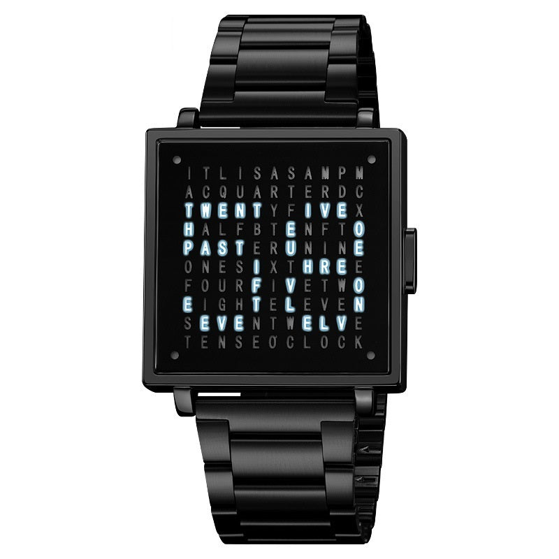 Unisex black steel belt military sport wristwatch