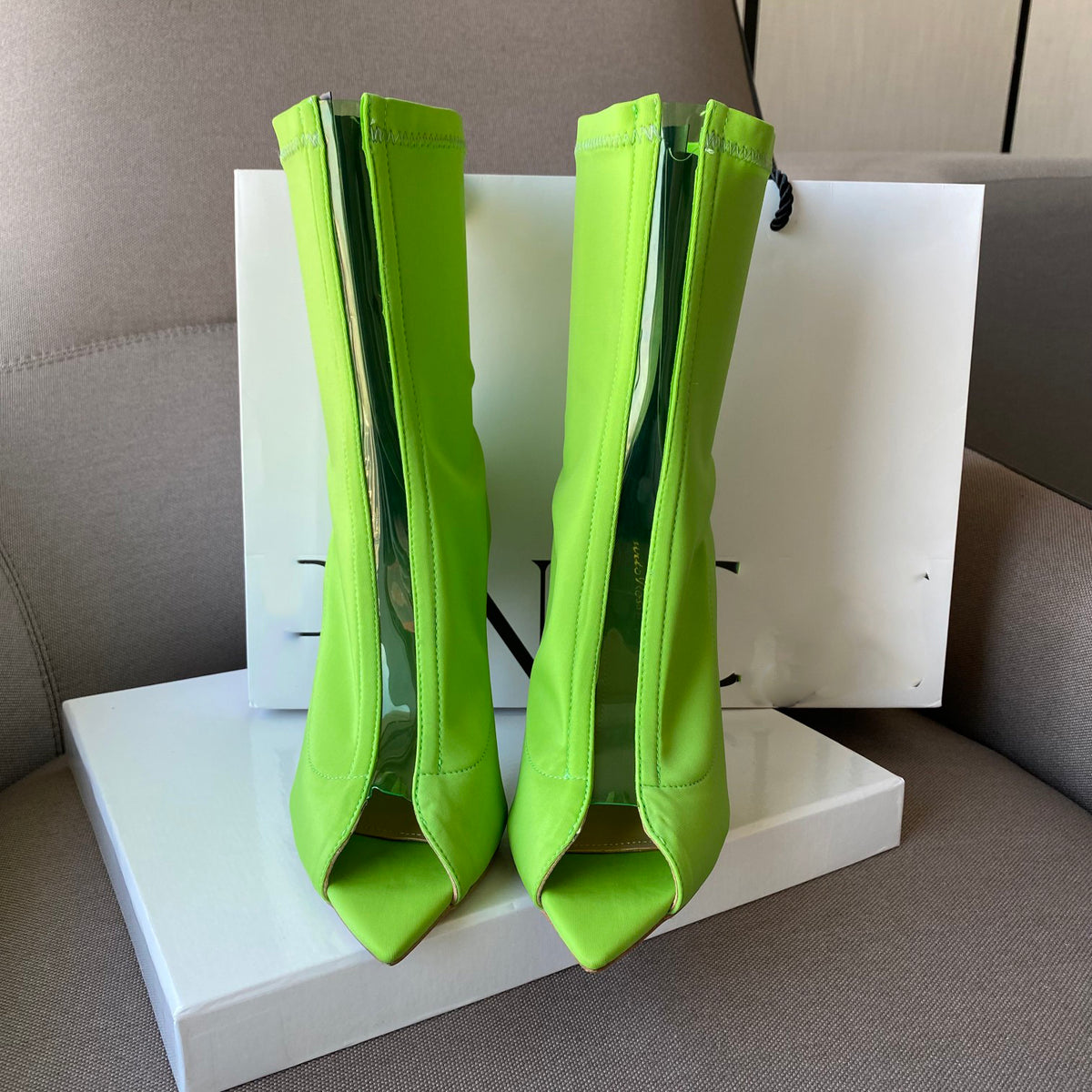 Women's light green lycra stiletto sandals