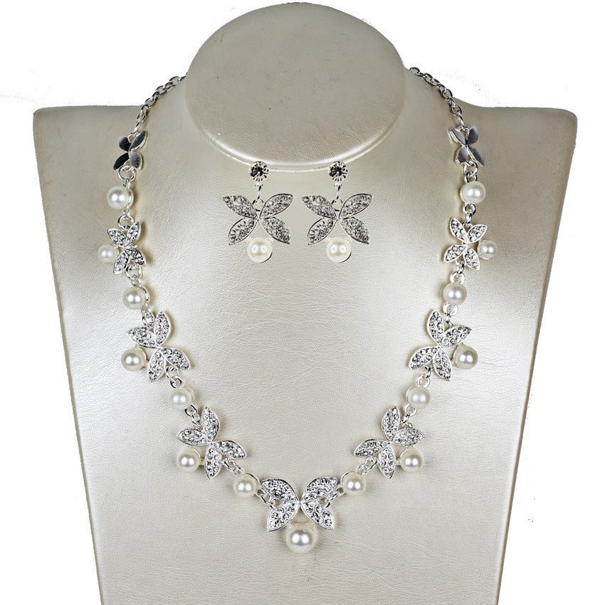 Women's pearl butterfly bridal set