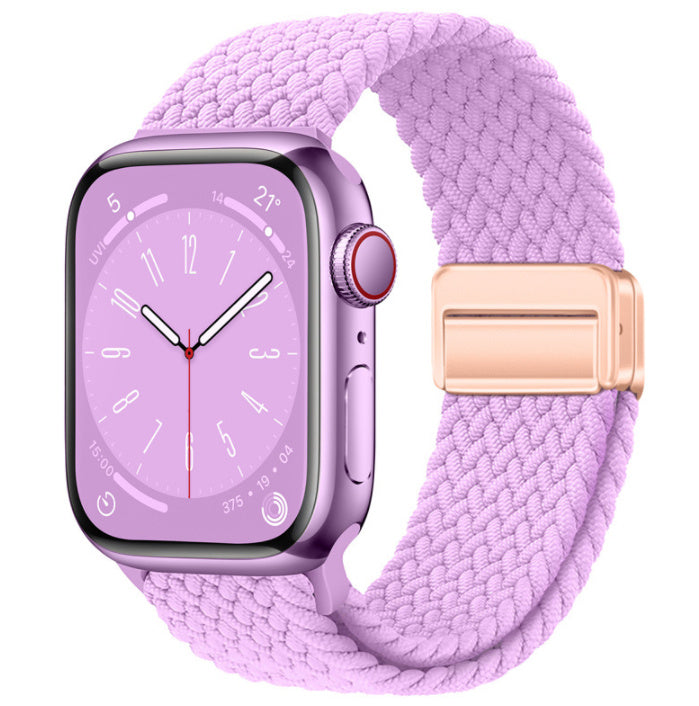 Unisex light purple rose buckle woven loop watch band