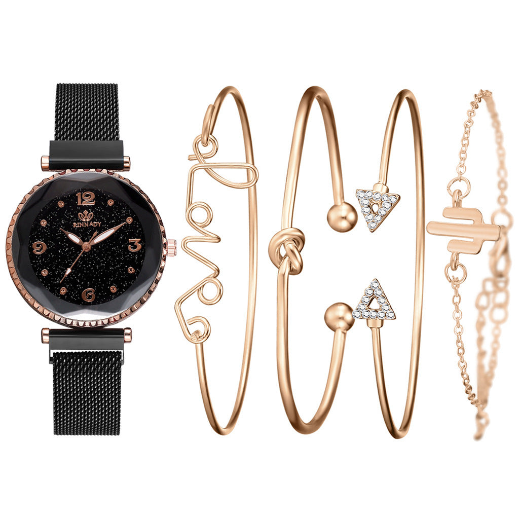 Women's black starry sky bracelet watch
