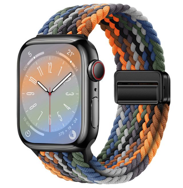 Unisex camo colorful black button woven loop watch band