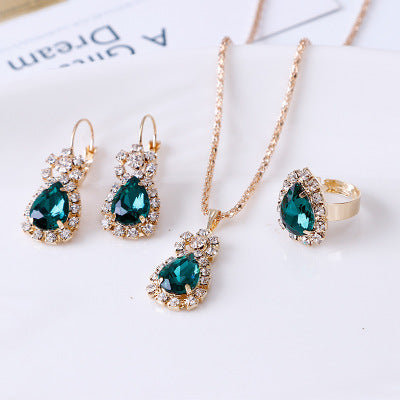 Women's green necklace earrings & ring