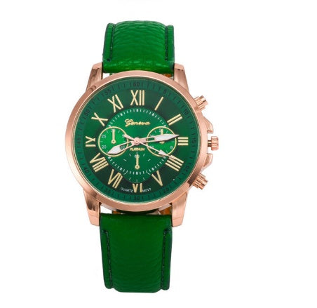 Retro colorful faux leather strap watch - view 3