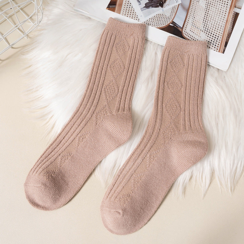 Women's camel double needle socks