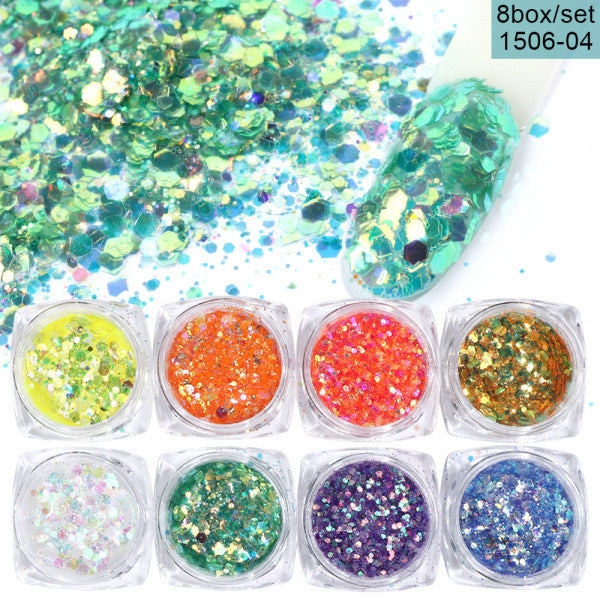 Unisex 8 box glitter nail powder