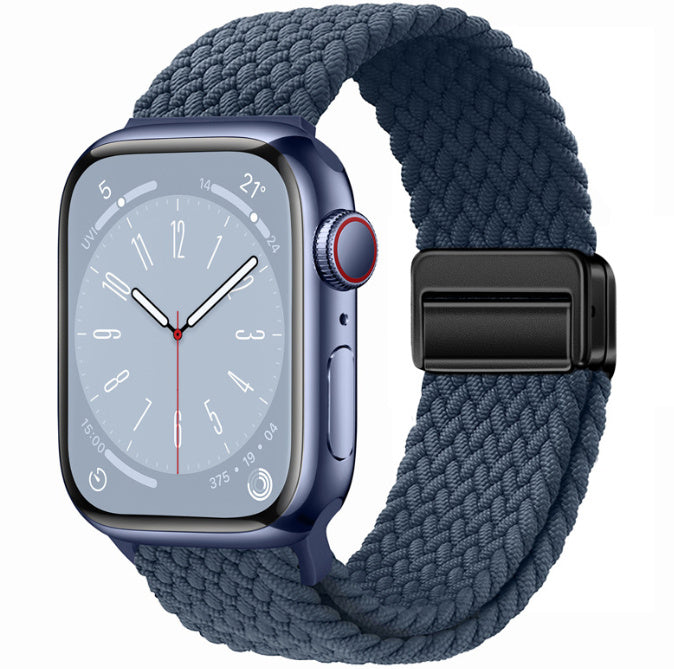 Unisex deep blue black button woven loop watch band