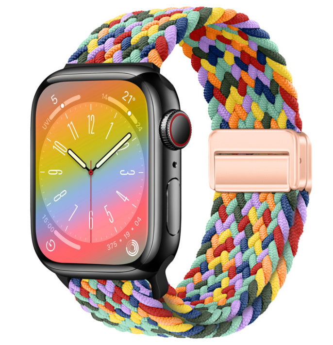 Unisex w pattern colorful rose gold woven loop watch band
