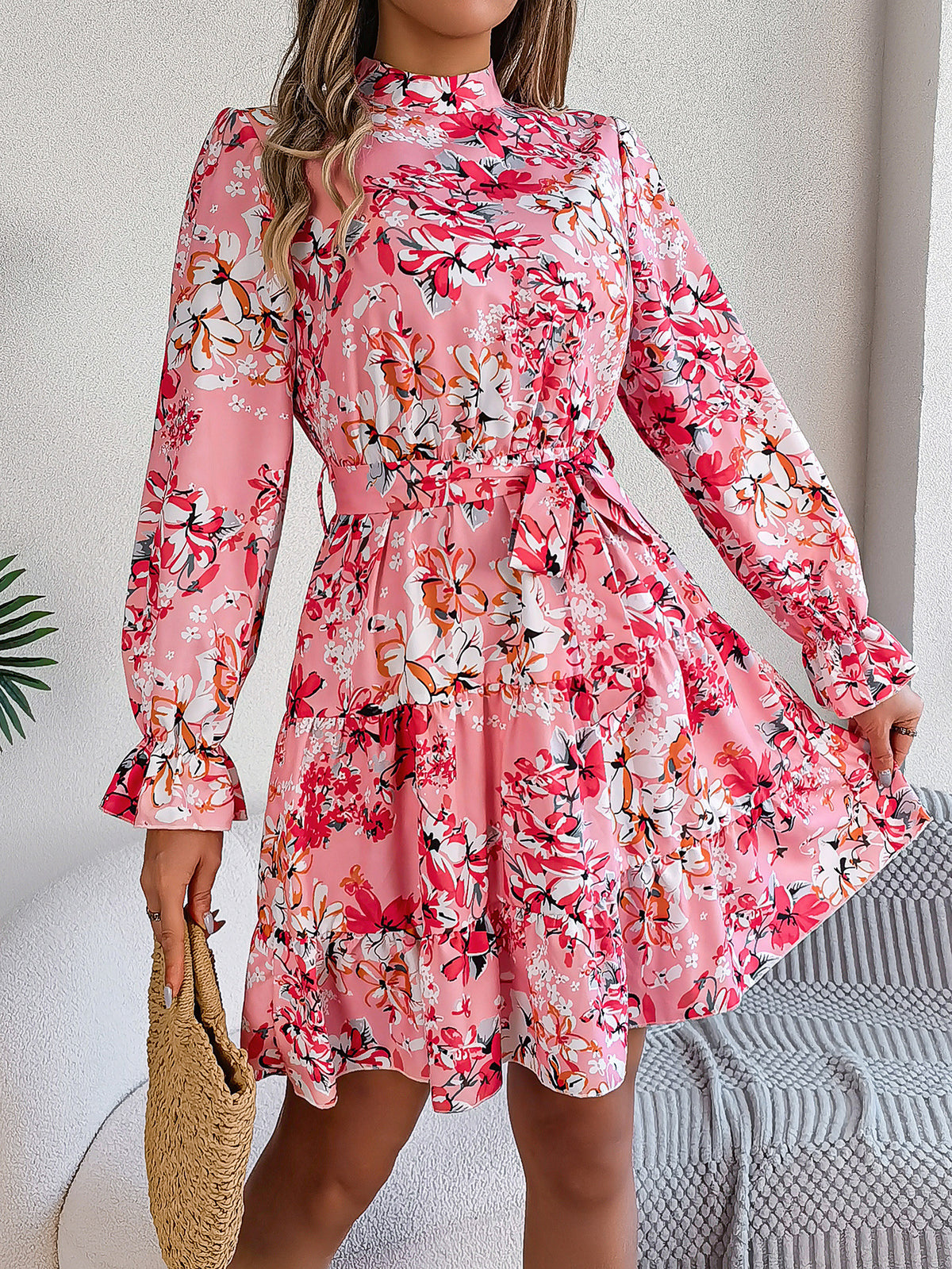 Women's pink ruffle dress