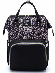 Unisex leopard purple no USB diaper bag backpack