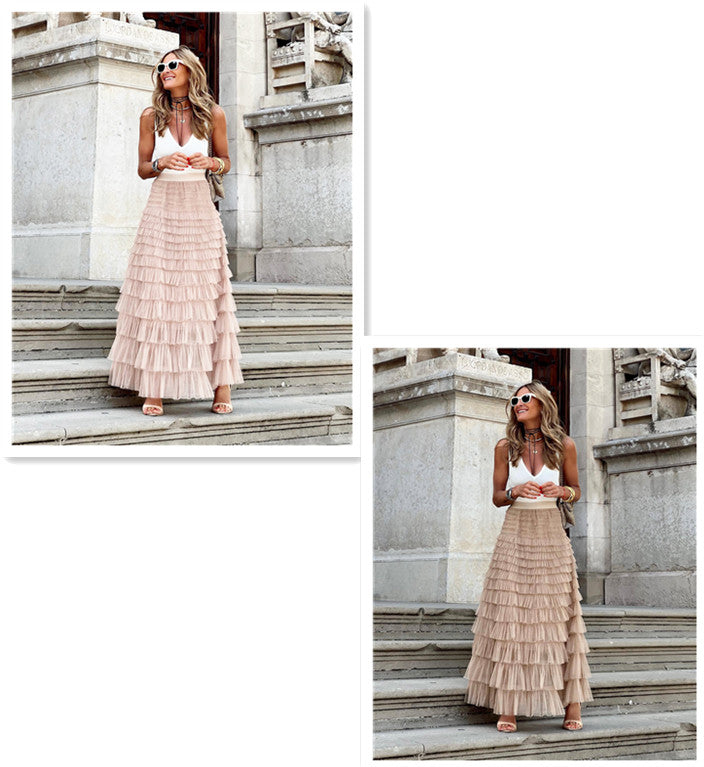 Women's khaki pink mesh dress