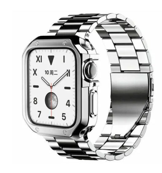 Stainless steel link watch band with bumper case - view 2