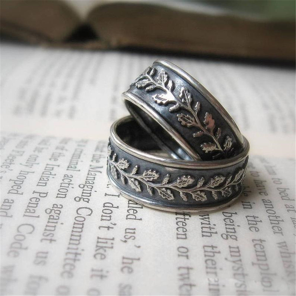 Unisex retro leaf ring