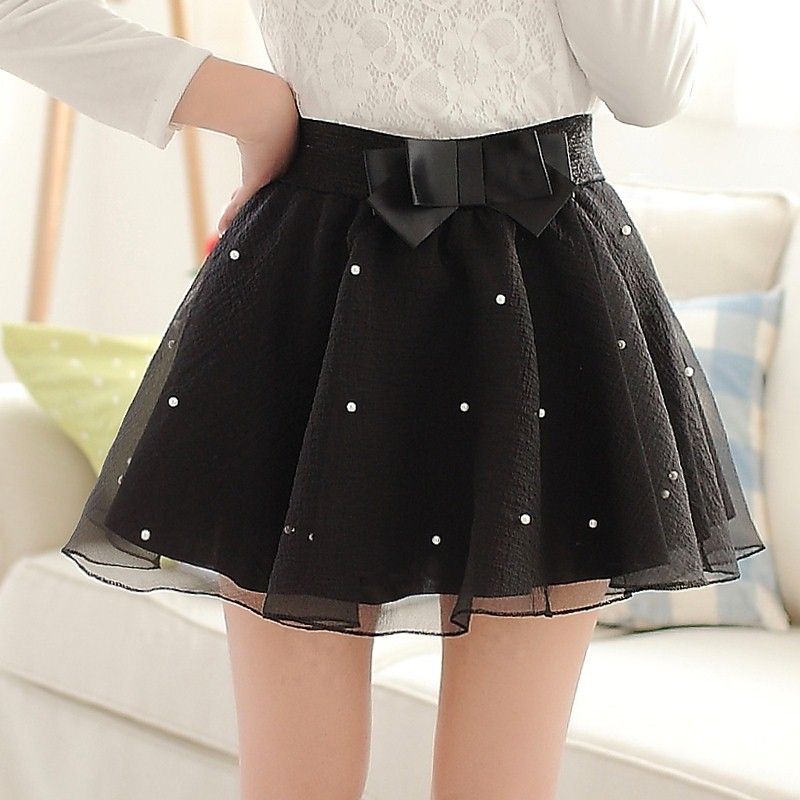 Women's pearl organza skirtblack skirt