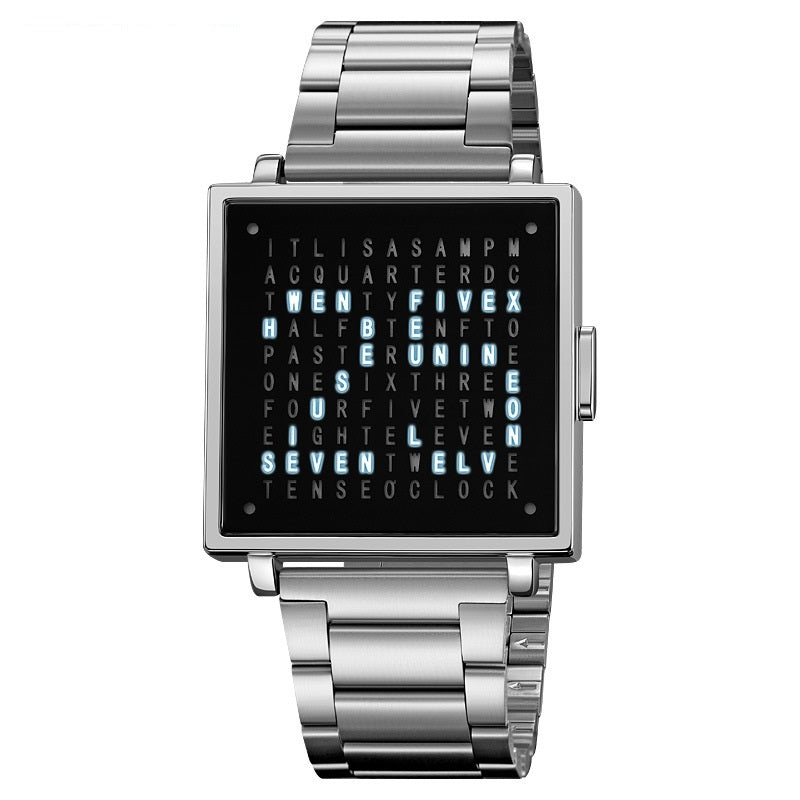 Unisex silver steel strip military sport wristwatch