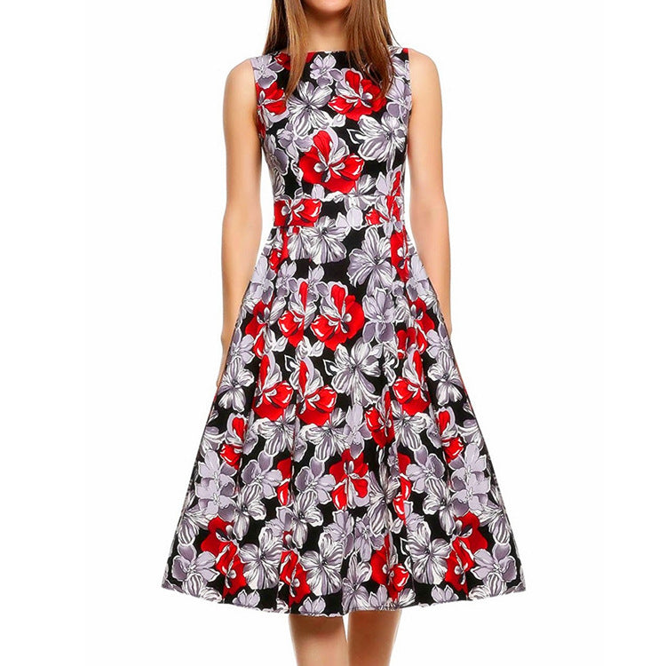 Women's lily red vintage print dress