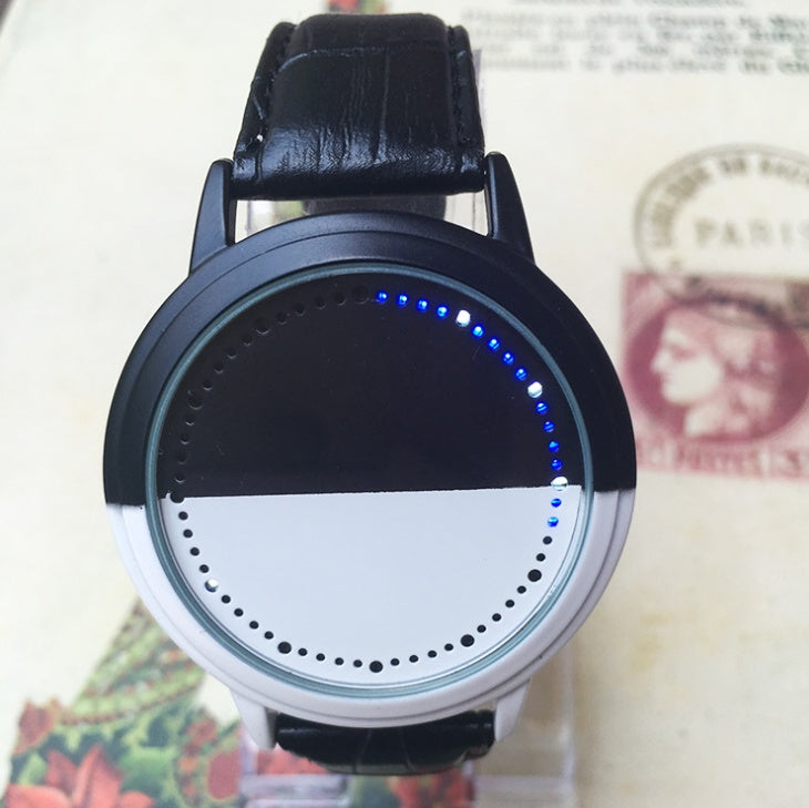 Unisex black+white LED touch couple watch