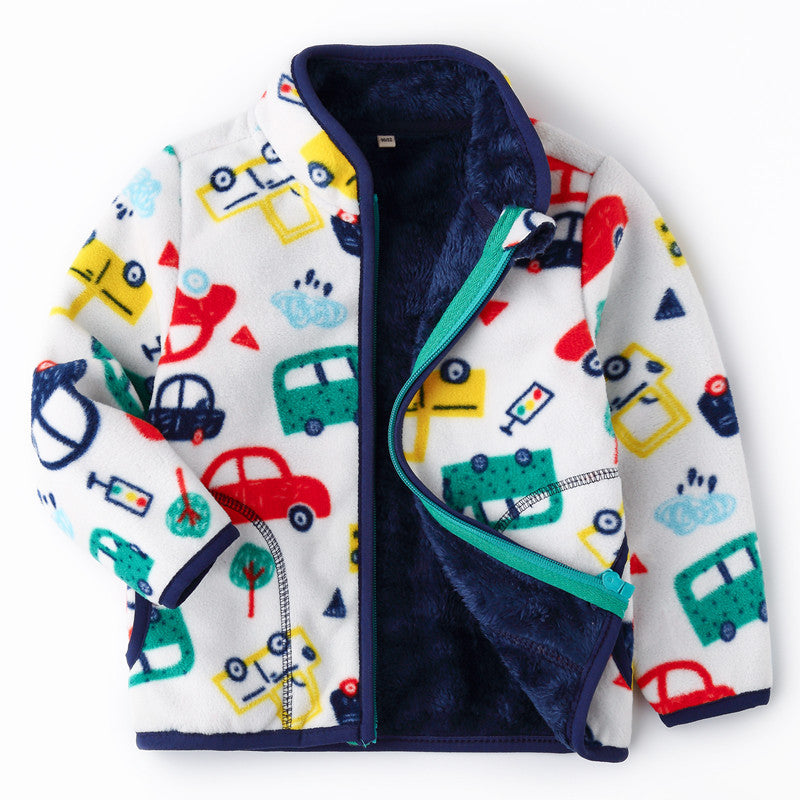 Boys fur printed zip coat