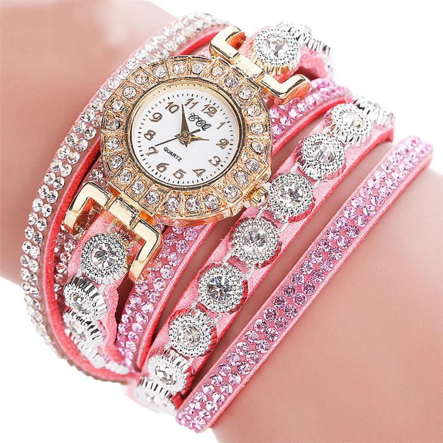 Women's pink rhinestone watch