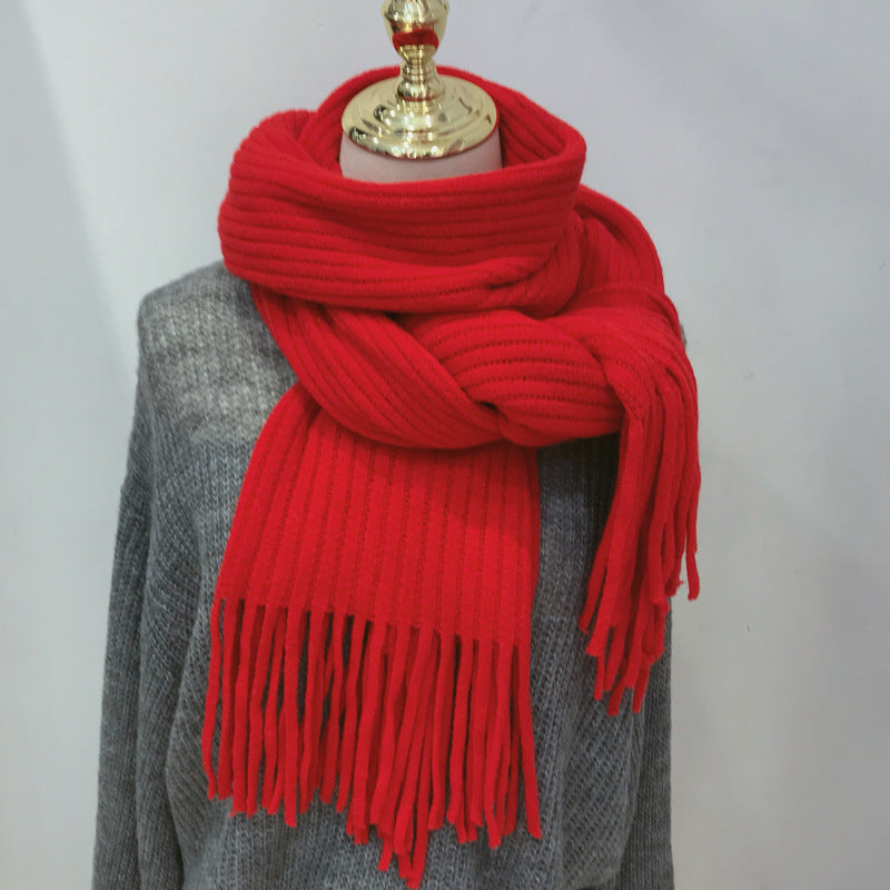 Women's red thick winter scarf