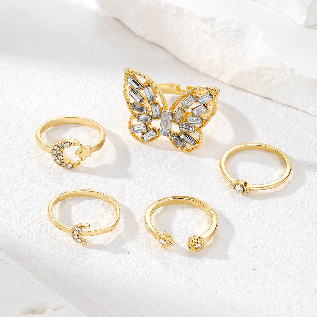 Alternate view: Unisex silver butterfly ring set