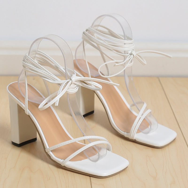 Women's white lace up sandals