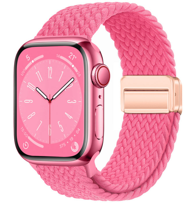 Unisex orange pink rose button woven loop watch band