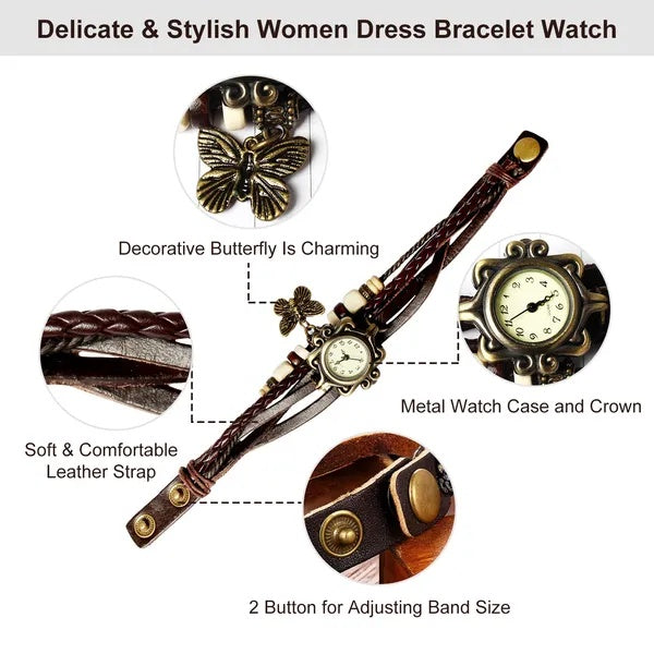 Vintage boho faux leather wrap bracelet watch for women - view 3
