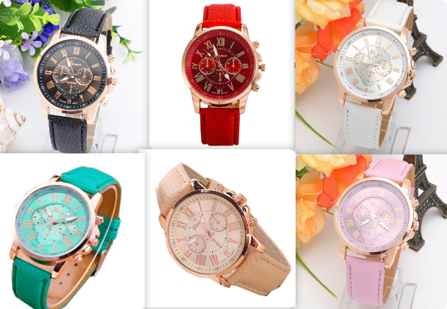 Retro colorful faux leather strap watch - view 16