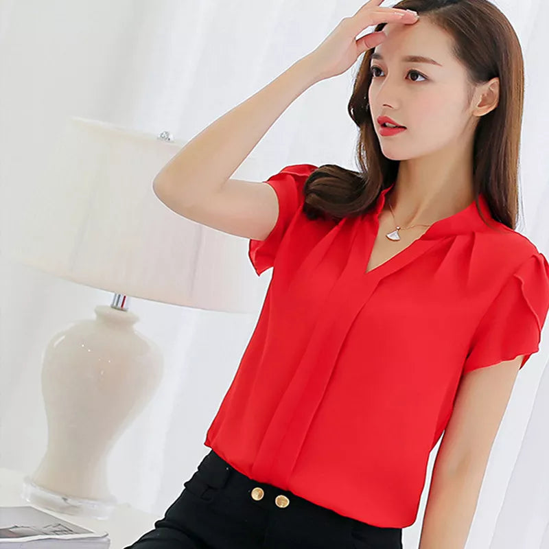 Women's red chiffon blouse