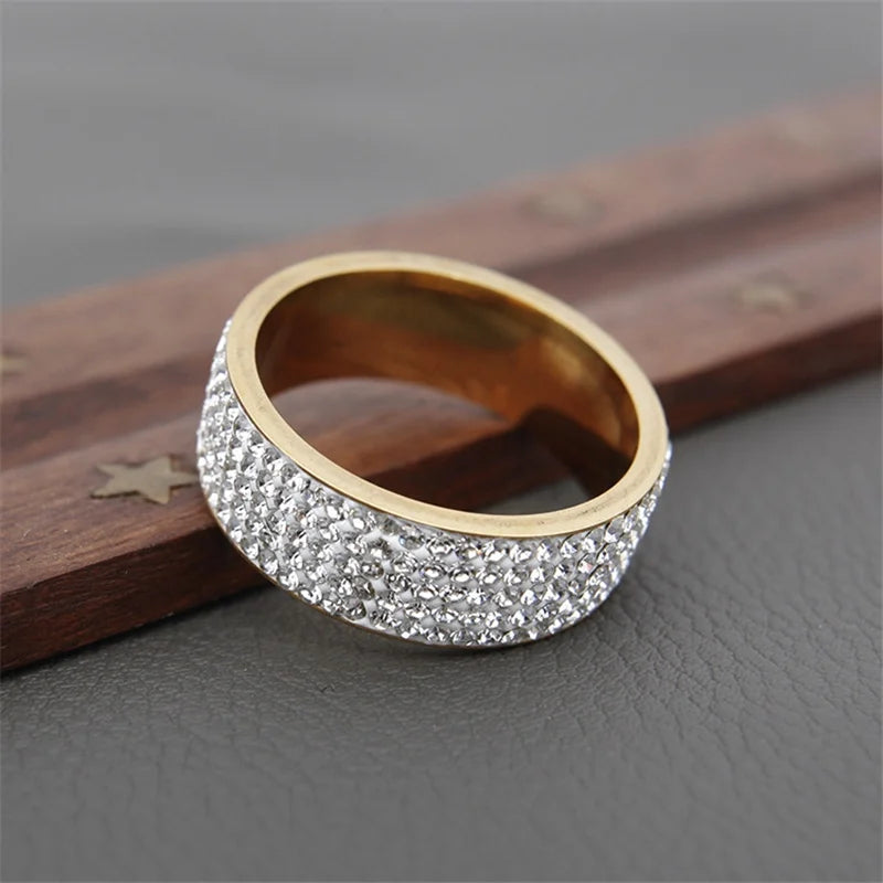 Women's 5 row crystal stainless steel ring