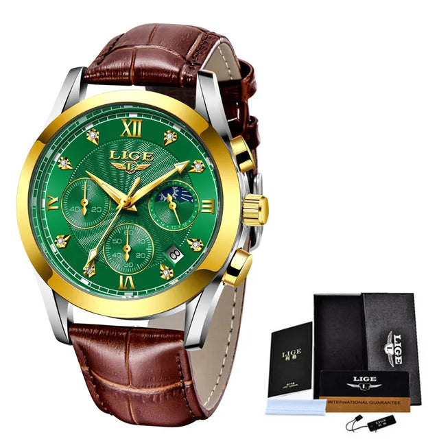 Women's gold green l bracelet watch