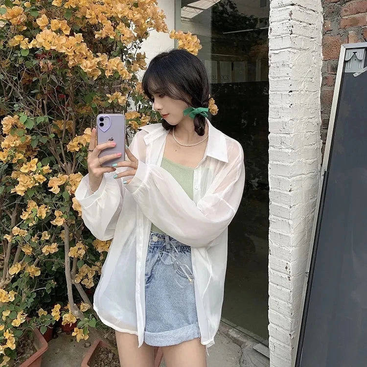Women's white chiffon blouse & cardigan