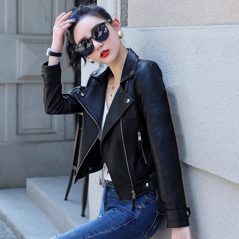 Women's black leather jacket