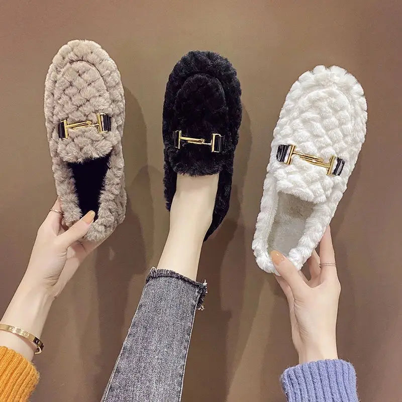 Women's plush chain slippers