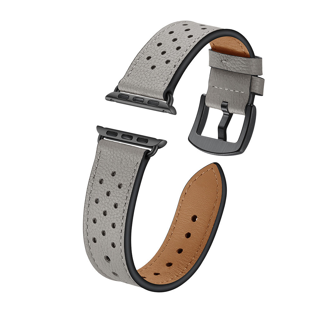 Unisex gray porous leather watch strap