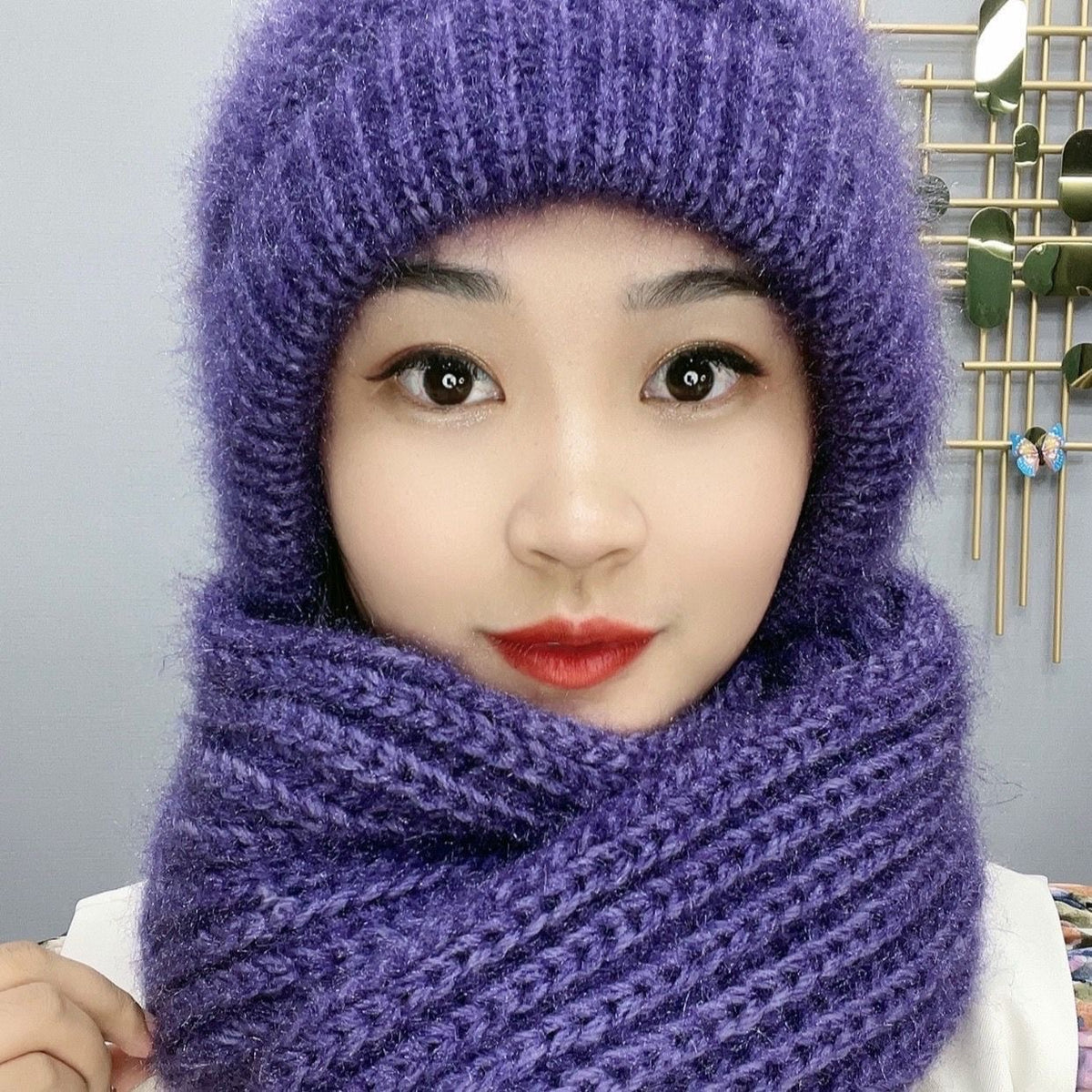 Unisex dark purple hat & scarf combo