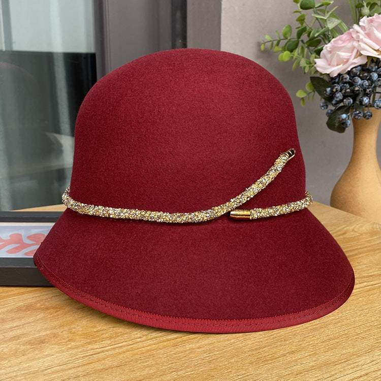 Women's wine red belt bucket hat